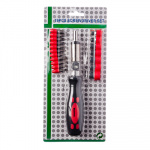 Отвертка реверсивная с набором бит и головок RRS004 19пр