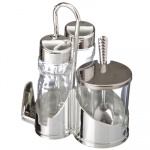 Набор для соли, перца и горчицы с салфетницей, стекло, пластик, металл, h13см, "Комфорт"