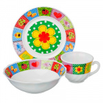 Набор детский 3пр. ЛЕТО (тарелка 18см,суповая 16см,чашка 190мл) опал.стекло