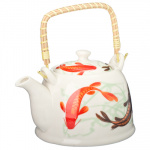Чайник заварочный керамика, 900мл, с ситечком и бамбуковой ручкой "Золотые рыбки"