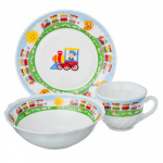 Набор детский 3пр. ПАРОВОЗИК (тарелка 18см,суповая 16см,чашка 190мл) опал.стекло