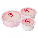 Набор салатников 3шт керамика, с пластиковой крышкой (300мл, 500мл, 650мл) "Сердечки"