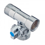 Кран-тройник шаровой, 1/2"х3/4"х1/2", м/п/п, д/стир. машины