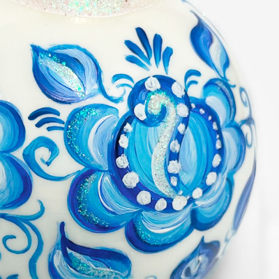 Ёлочный шар ручной работы Гжель Цветок 10см (4)