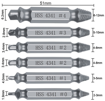 Экстрактор болтов, винтов набор 6шт
