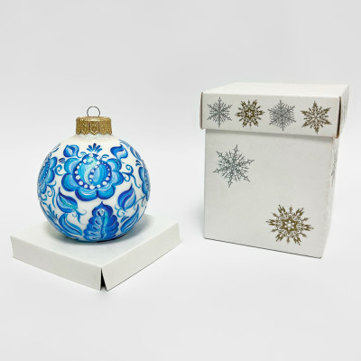 Ёлочный шар ручной работы Гжель Цветок 10см (3)